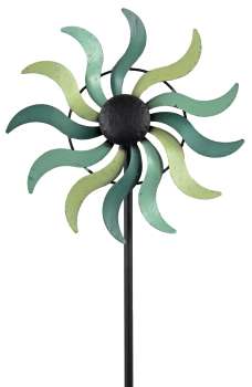 Preview: Windrad Blume aus Metall –pastell grün Bewegte Gartenkunst mit Farbspiel